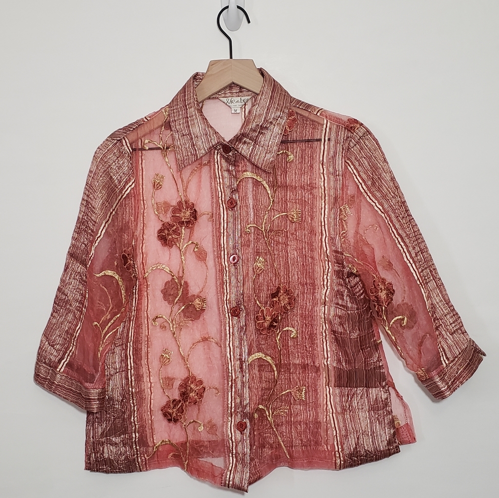 Vintage High Fashion Sheer Button Up 3/4 Shirt Top